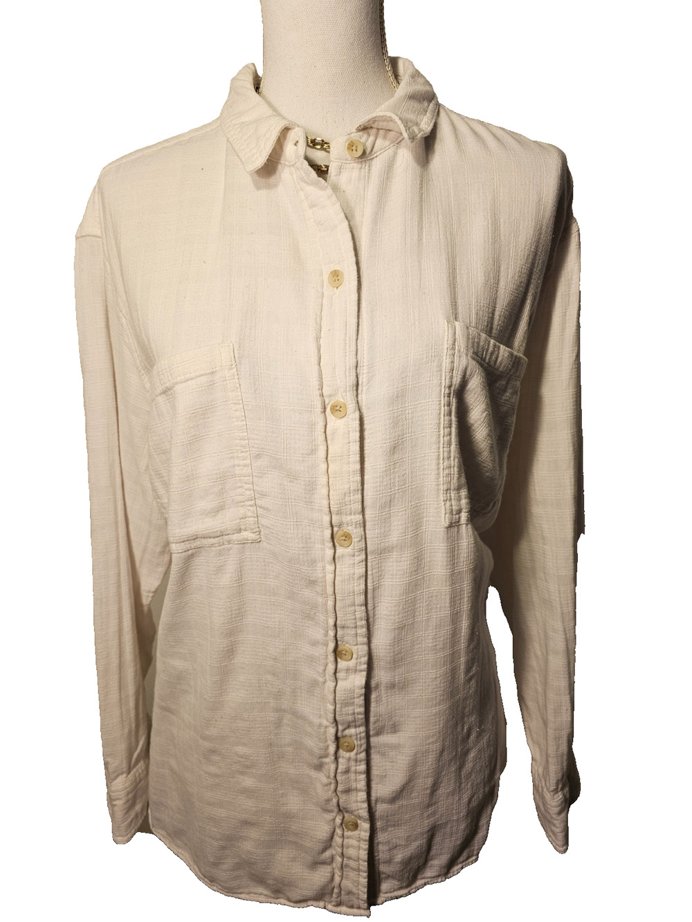Sonoma Womens White 100% Cotton Shirt Long Sleeve Button Up Lined Shirt XXL